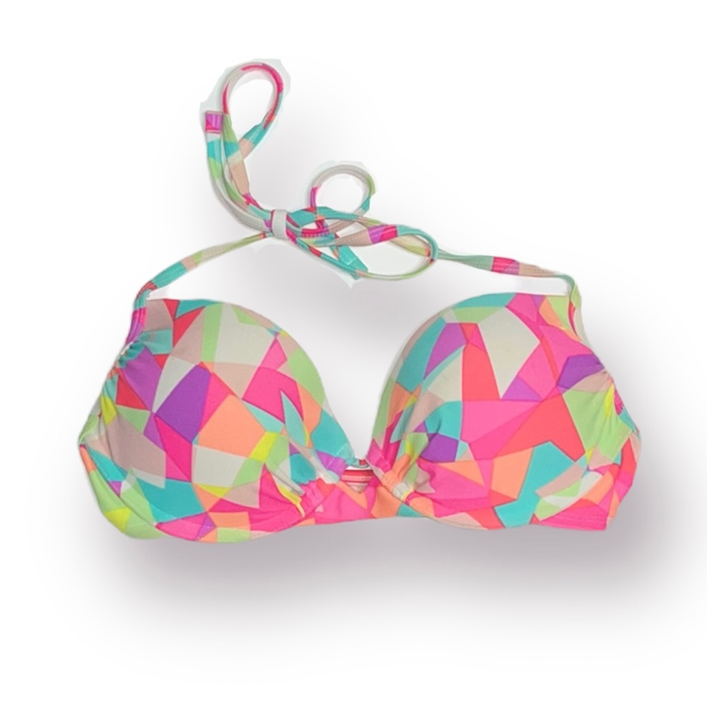 Xhilaration neon geometric bathing suit top size M